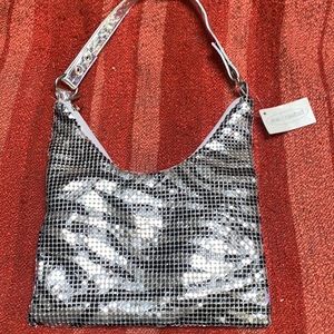 ALEXIA CRAWFORD SILVER STRIPE MESH BAG NWT